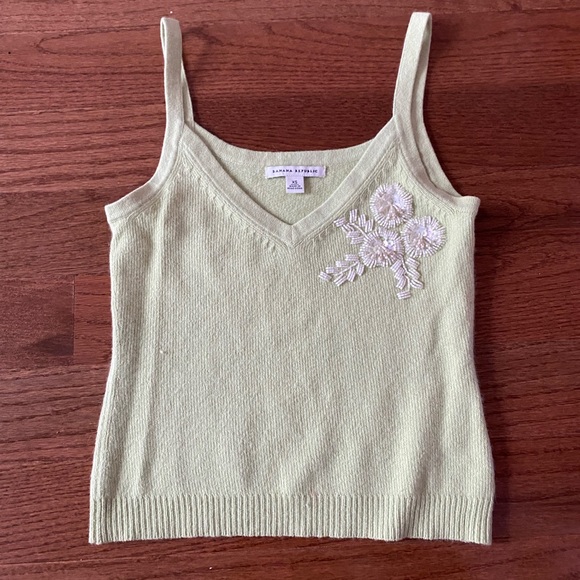 Banana Republic pastel green rabbit fur tank top sweater with paisley embroidery - Picture 3 of 8